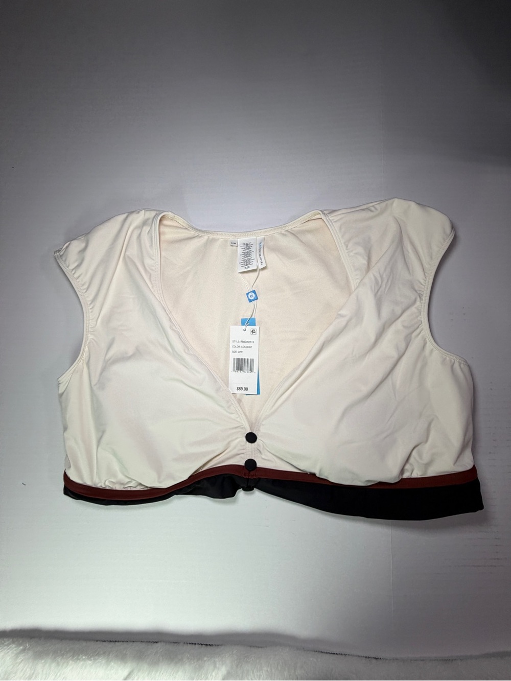 Bleu Rod Beattie Cream Bikini Top with Black & Brown Trim